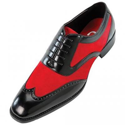 Men Oxford Derby Brogue Toe Red Suede Black Vintage Leather Lace up Shoes