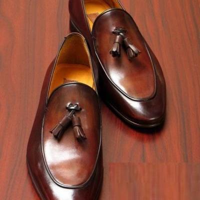 Made To Order Men's Brown Color Tassel Loafer Magnificent Leather Shoes