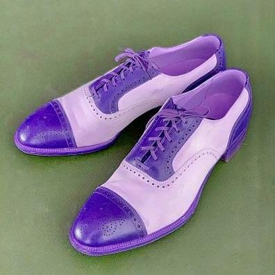 Men's Two Tone Blue White Oxford Brogue Cap Toe Wingtip Genuine Leather Fashionable Shoes