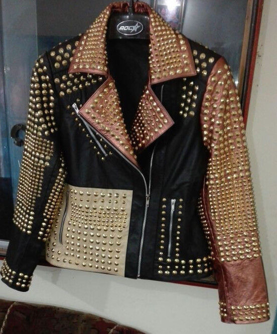 Women's Multi Color Philipp Plein Golden Studded Leather Jacket on Luulla