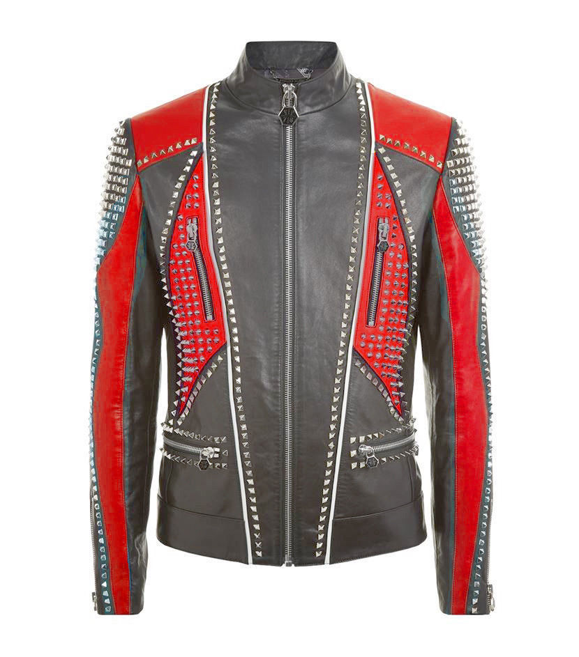 philipp plein red leather jacket