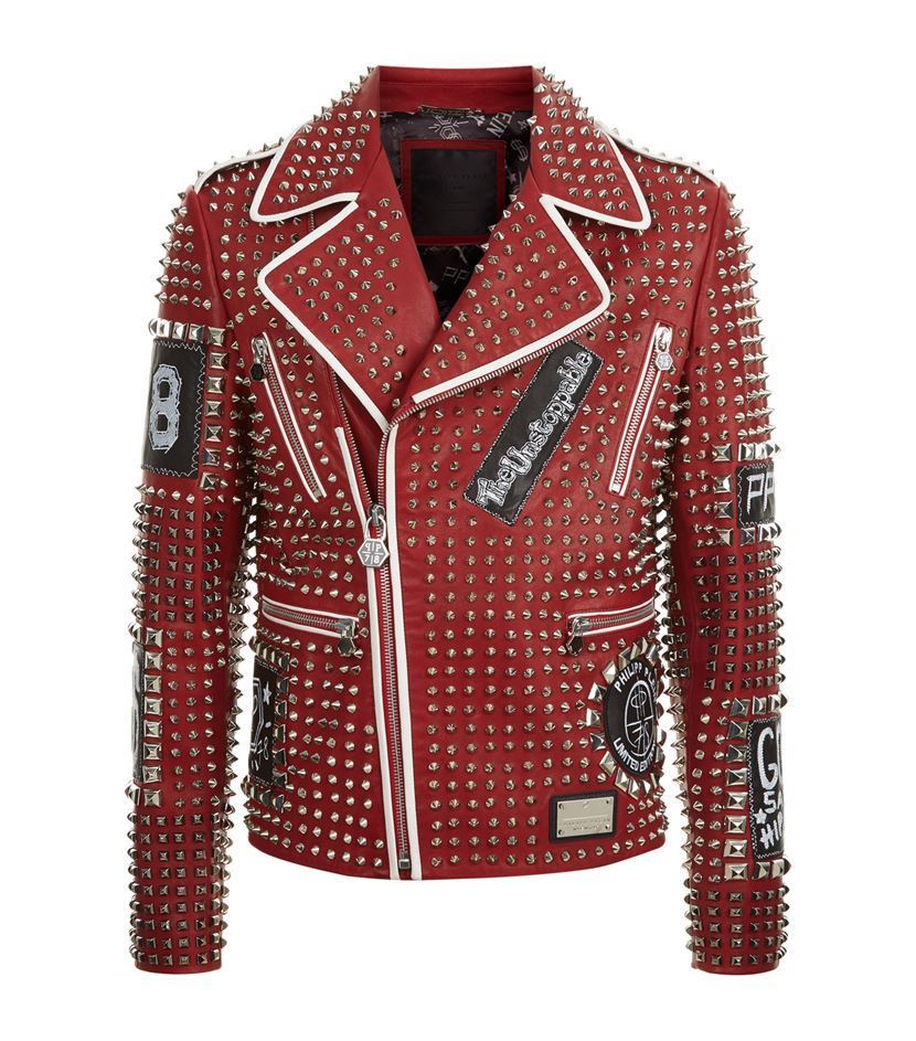 Studded Red Genuine Leather Jacket 