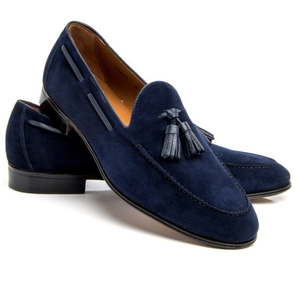 Handmade Men&#39;s Blue Tassel Loafer Genuine Suede Leather Shoes on Luulla