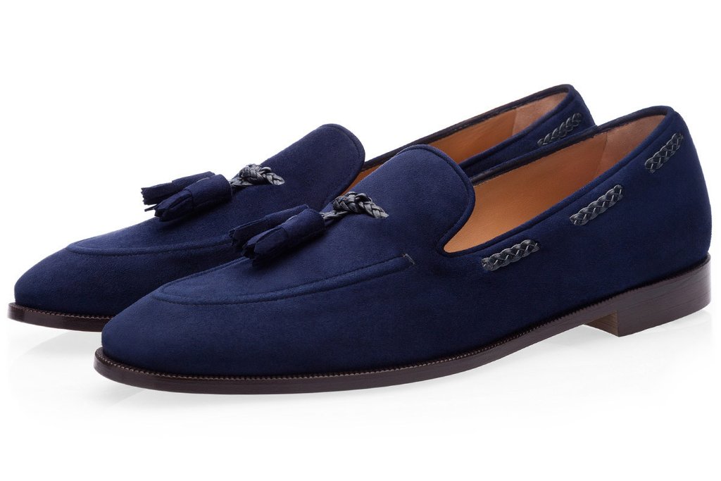Handmade Men's Navy Blue Tassel Loafer Magnificent Suede Leather Shoes ...