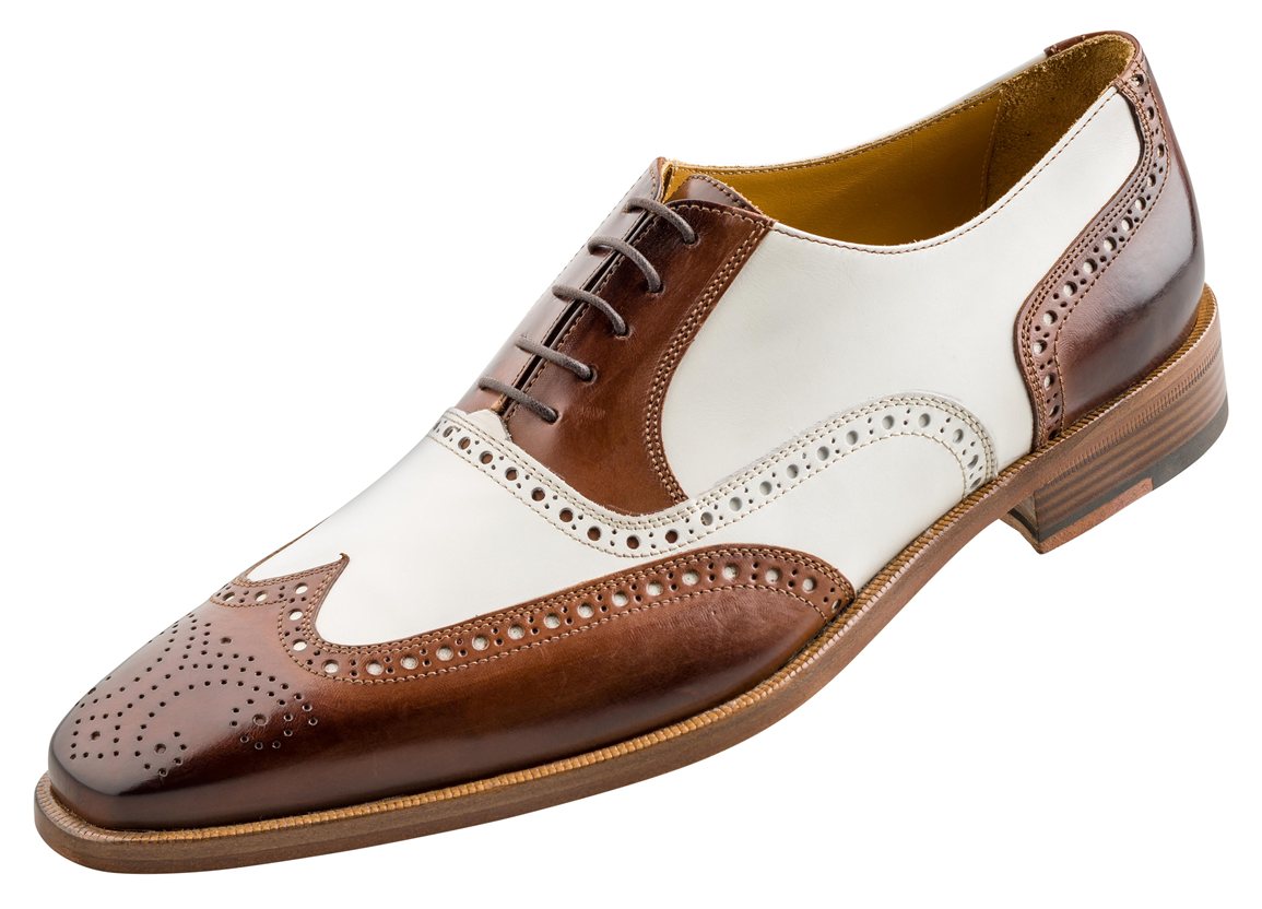 Handcrafted Men's Oxford Burnished Brogue Toe Wingtip Brown White ...