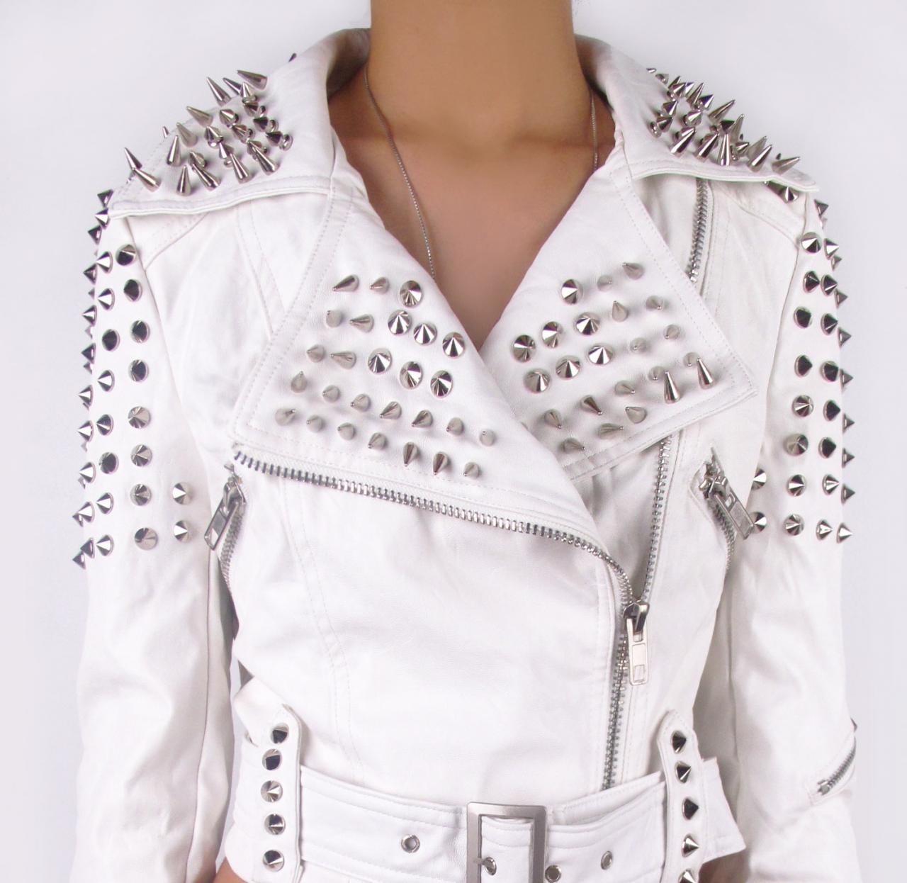 white short leather jacket