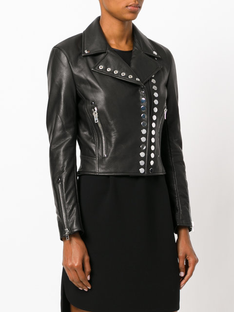 Women Black Motor Bike Genuine Leather Jacket Silver Studded Brando ...