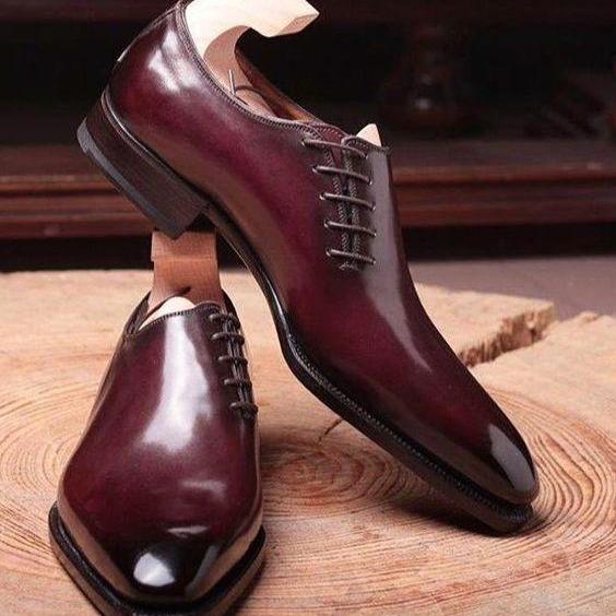 Burnished Oxford Plain Pointed Toe Stylish Leather Lace Up Formal Shoes ...