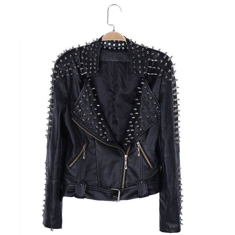 Women's Silver Studs Punk Spiked Black Color Magnificent Leather Jacket ...