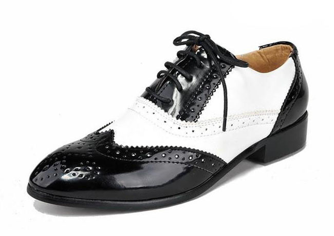 black and white wingtip oxfords