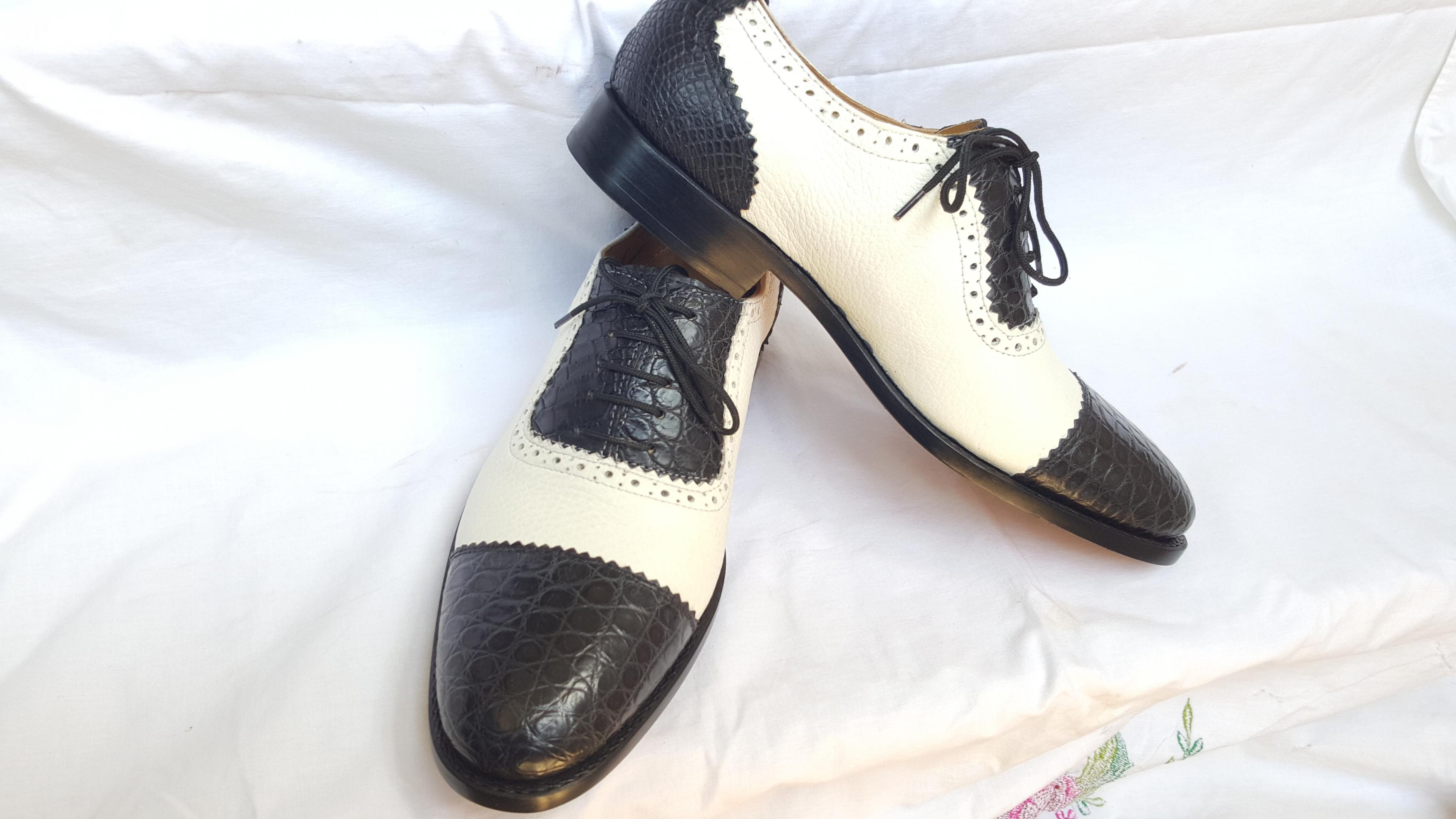 black and white dress shoe