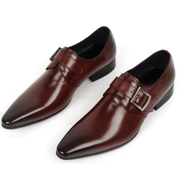 Two Tone Men Black & Brown Pointed Toe Buckle Strap Monk Genuine ...